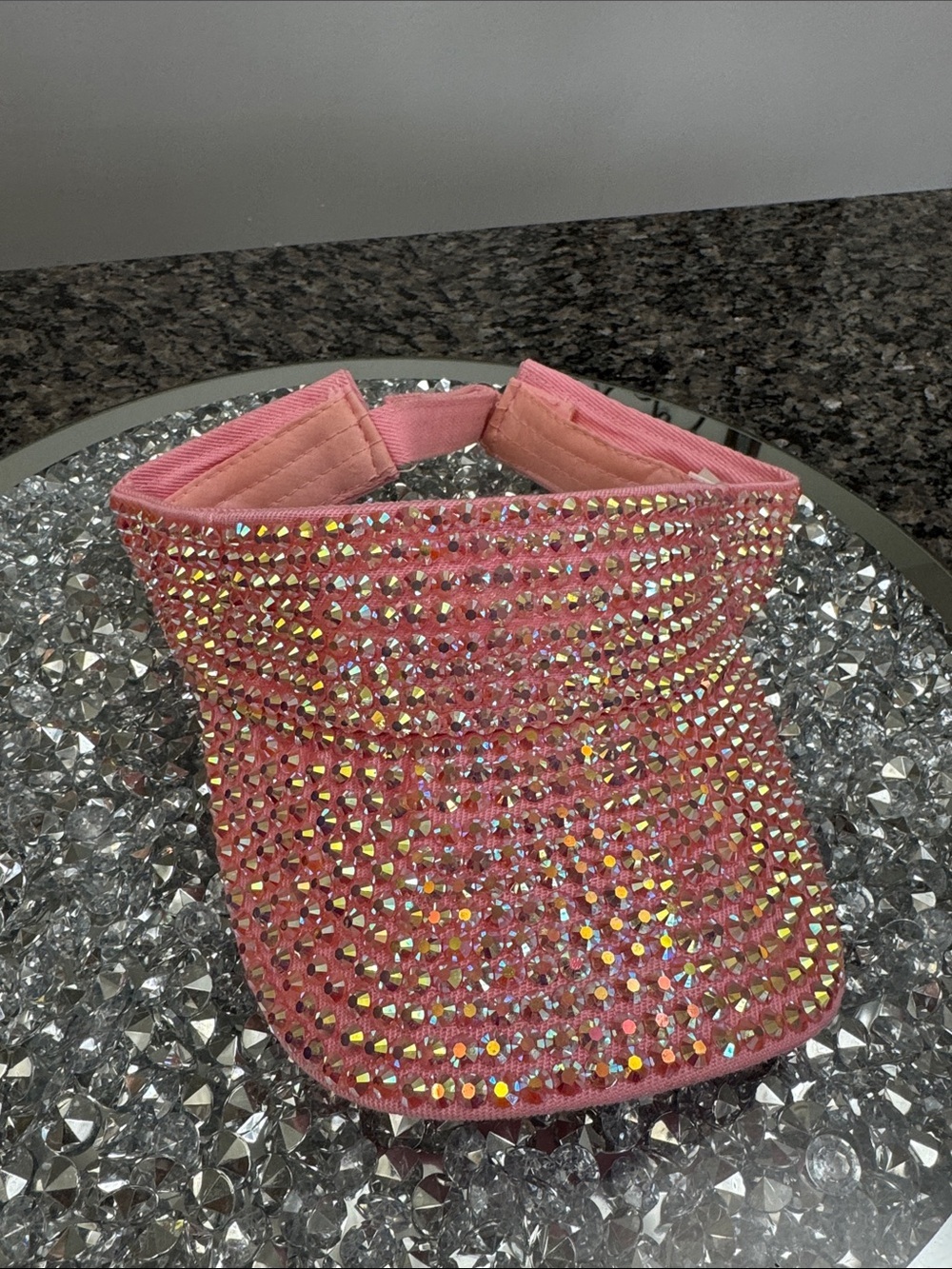 Pink Crystal Embellished Visor Hat - Women's Sparkle Sun Visor